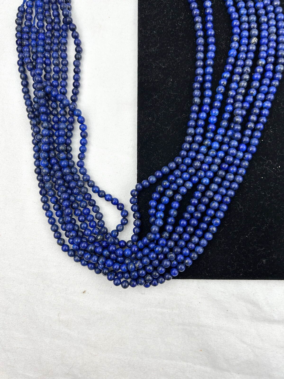 Natural Afghani Lapis Round Bead Necklace – 3mm to 4mm 8 Strands