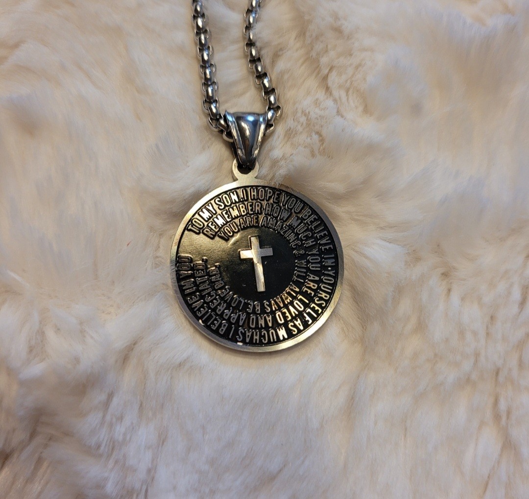 To My Son Stainless Steel Pendant Necklace 21.5″ Long With Cross On It