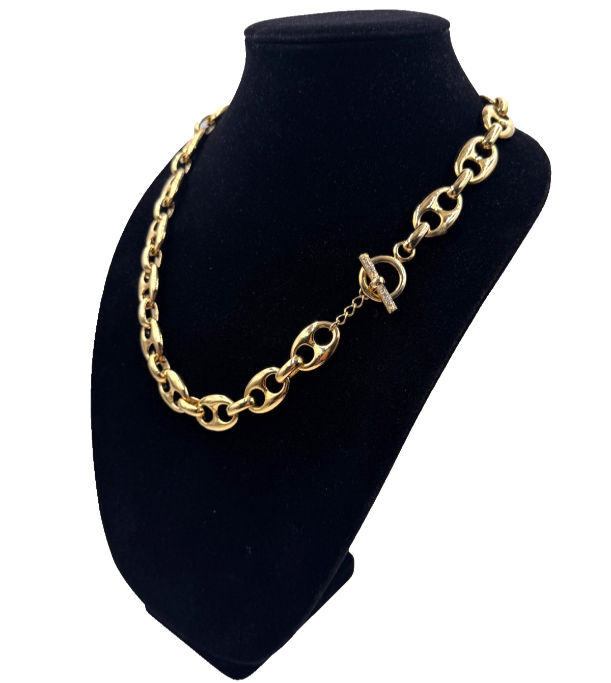 GUCCI CHAIN LINKS FABULOUS VINTAGE NECKLACE DECORATIVE TOGGLE CLASP RHINESTONES