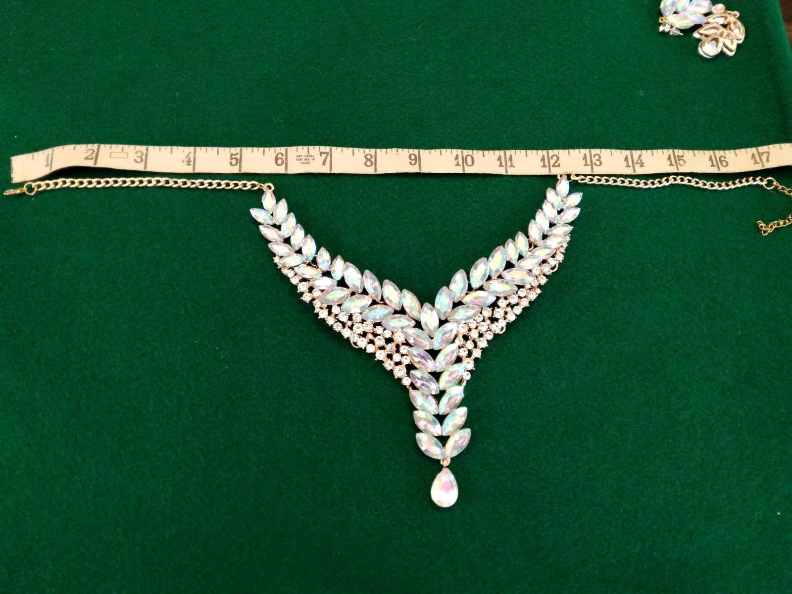 Contemporary Necklace Set Acrylic AB Marquis Stones Gold Tone Pierced Bridal