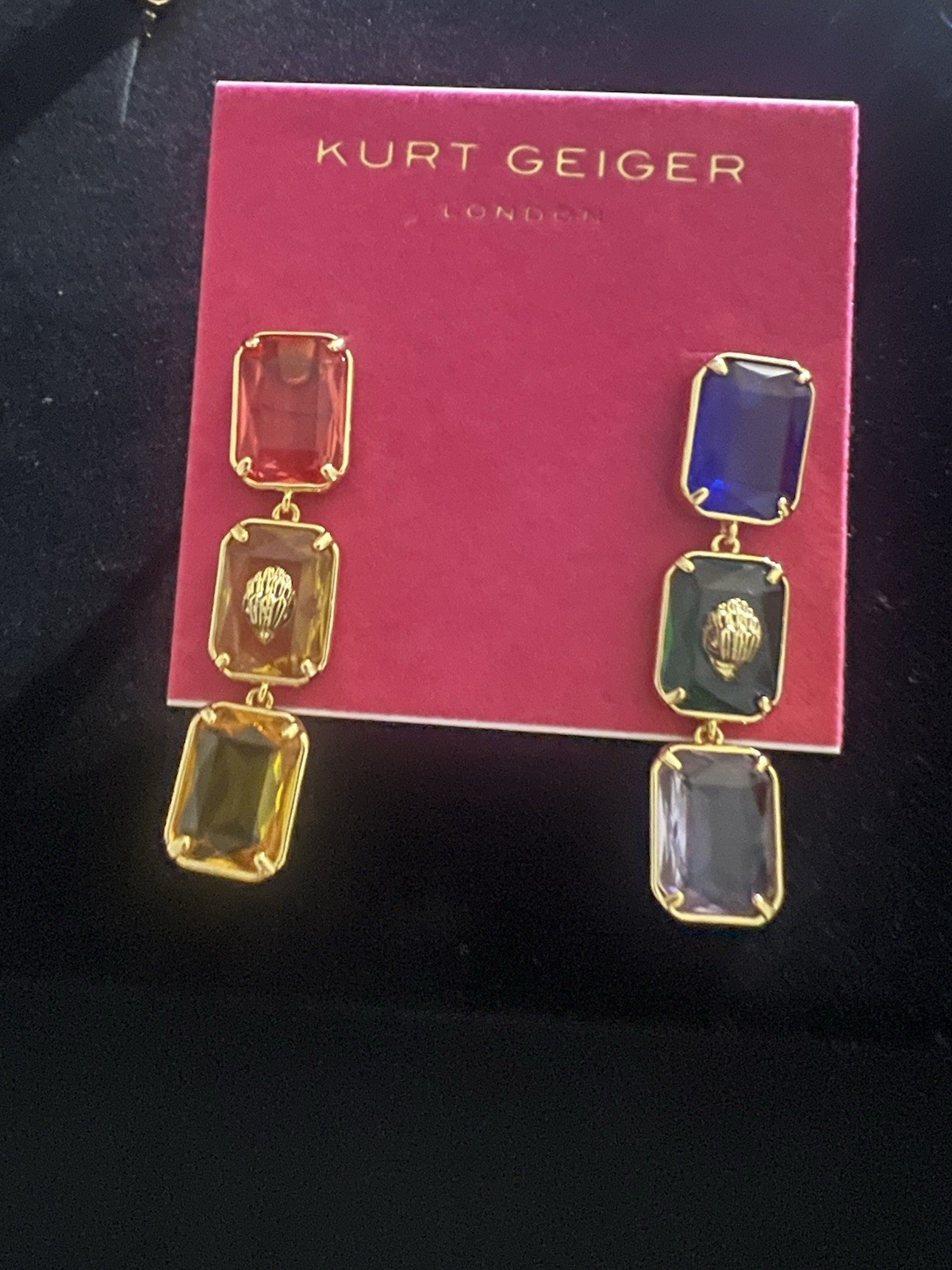 Kurt Geiger London Necklace Eagle Head Gold Tone Pave Multicolored Crystals 15″