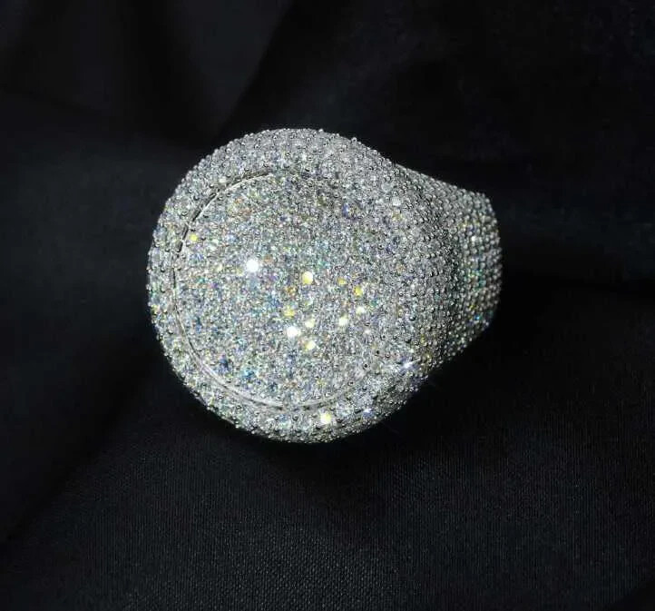 Round Cut Real Moissanite Men’s Ring Pinky 925 Sterling Silver Iced Out Hip Hop