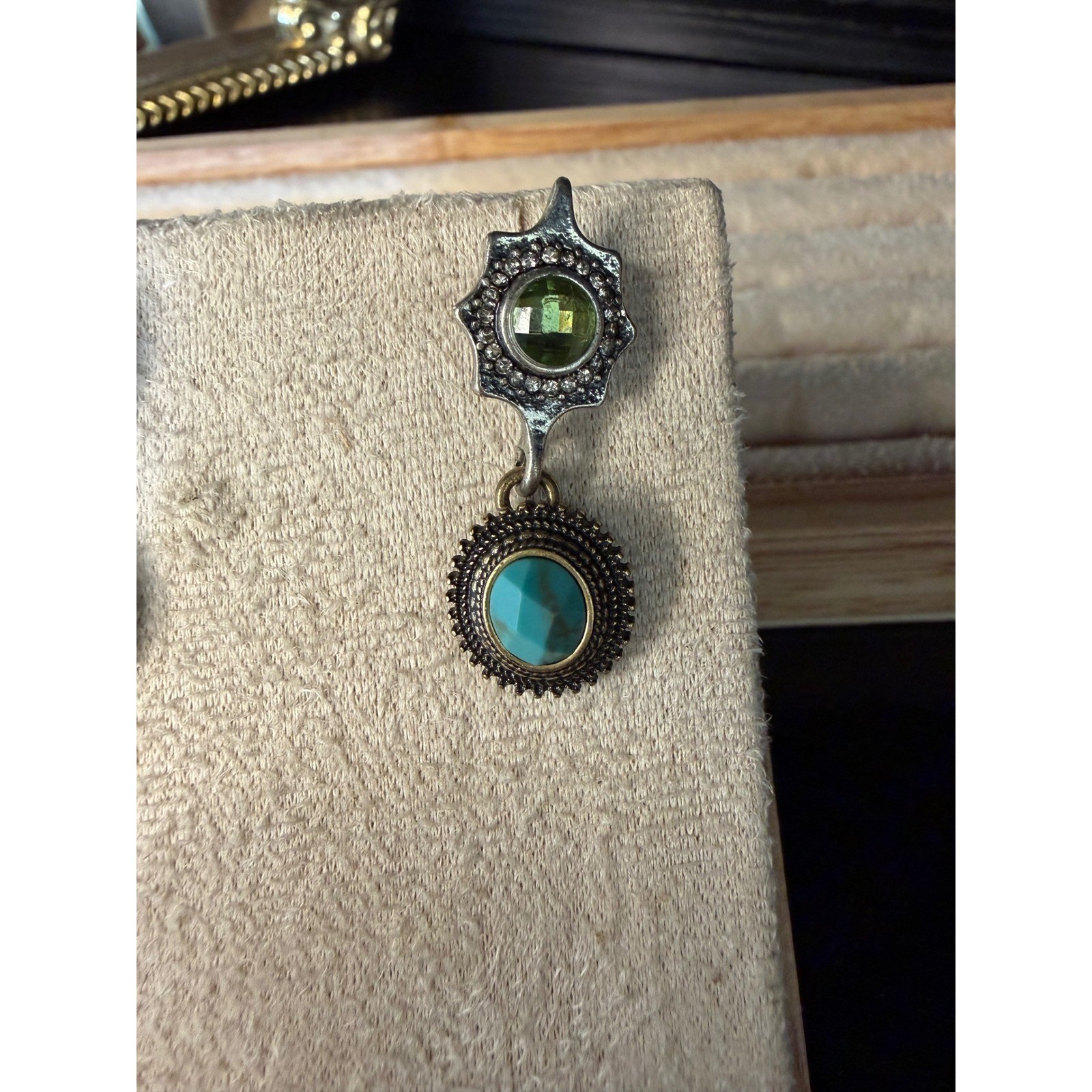 Bohemian Mixed Metal Turquoise Peridot Crystal Star Drop Earrings Post Back