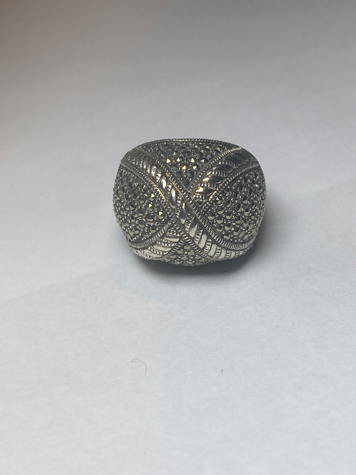 Marcasite ring Dome band wide band sterling silver women