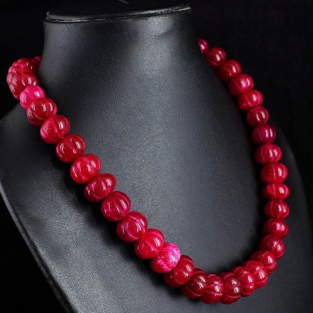 Round Shape Carved Ruby 700.00 Cts Top Grade Beaded Necklace VK 30 E743