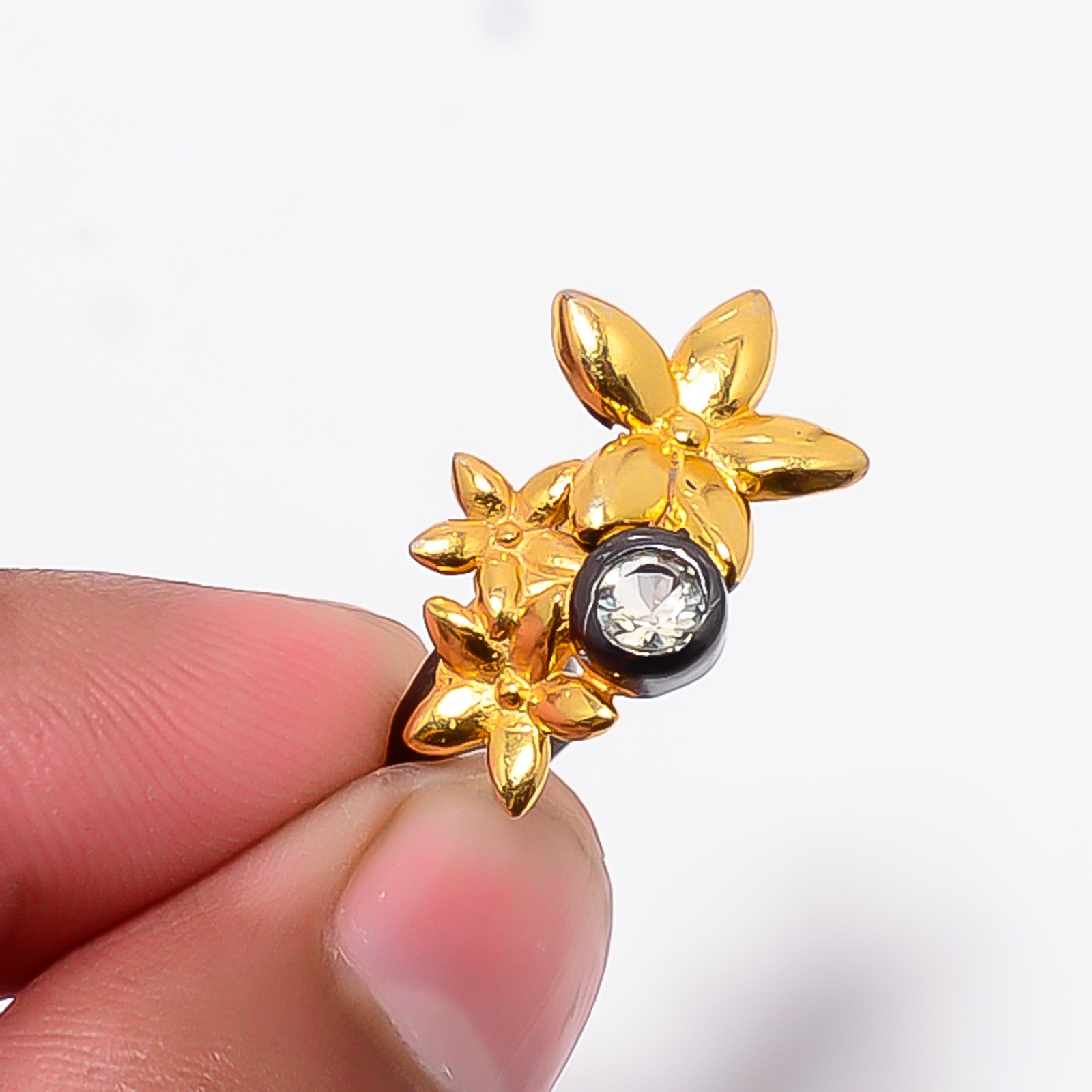 White Topaz Black And Gold Plated 925 Sterling Silver Ring S.6 R8744