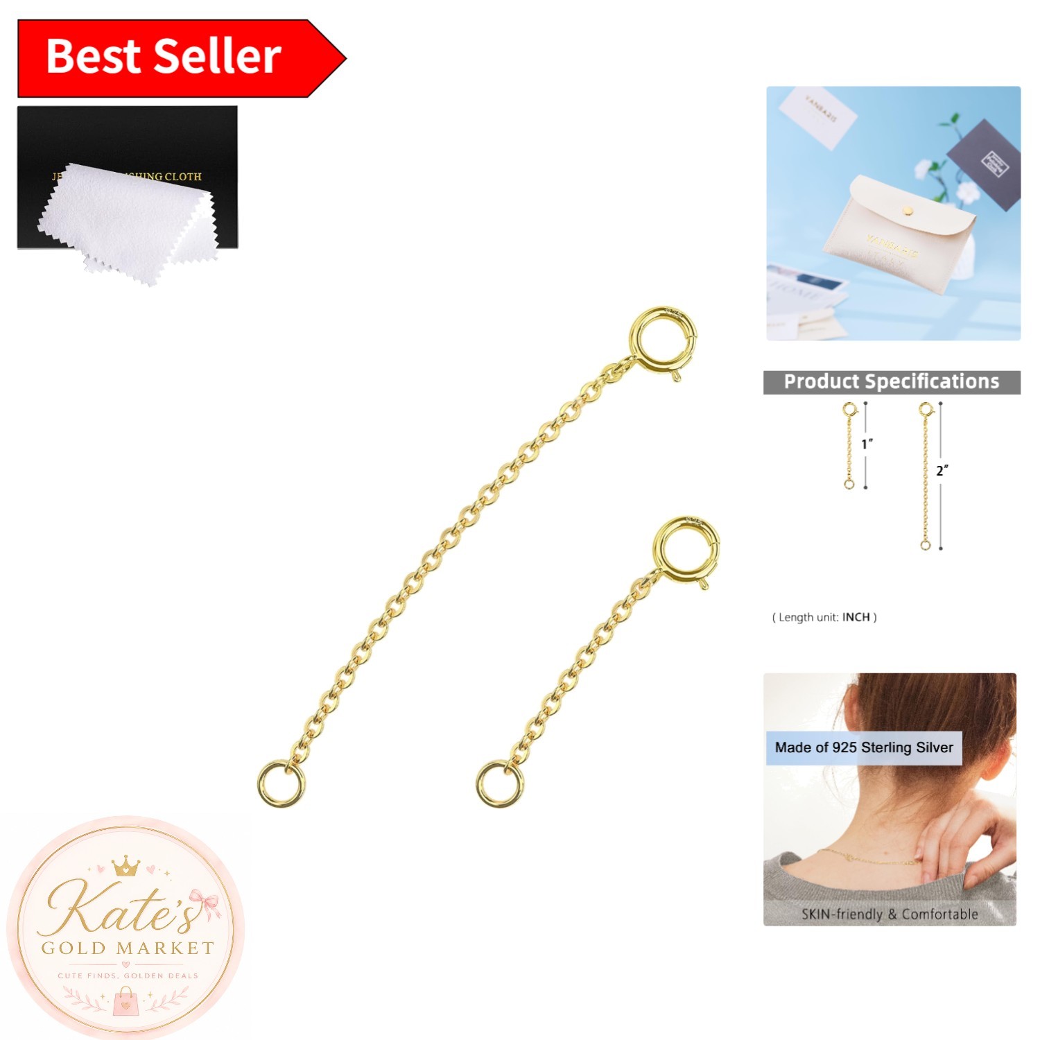 Hypoallergenic Gold Bracelet Extender – Jewelry Extension Set for Every Occasion
