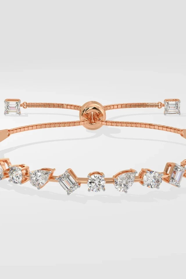 Adjustable Tennis Bracelet 3Ct Multi Cut Lab Grown Diamond/CVD In 14k Rose Gold