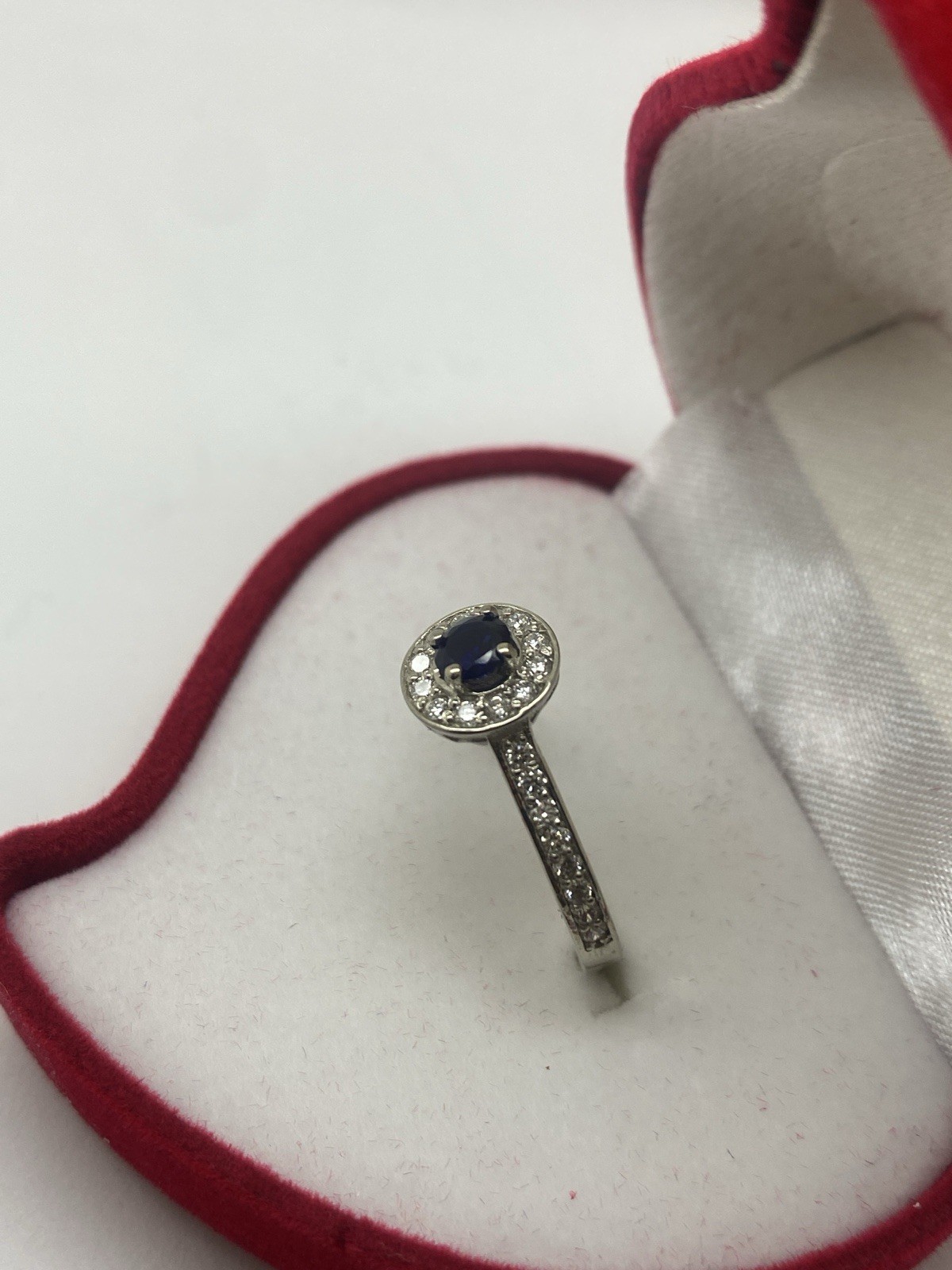 14k White Gold 0.36ct Lab Grown Diamond & 0.25 Ct Blue Sapphire Cocktail Ring