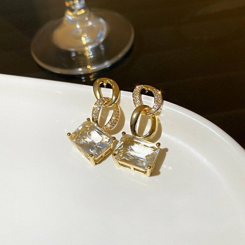 Retro chain geometric shape gold earrings Personality trend women jewelry