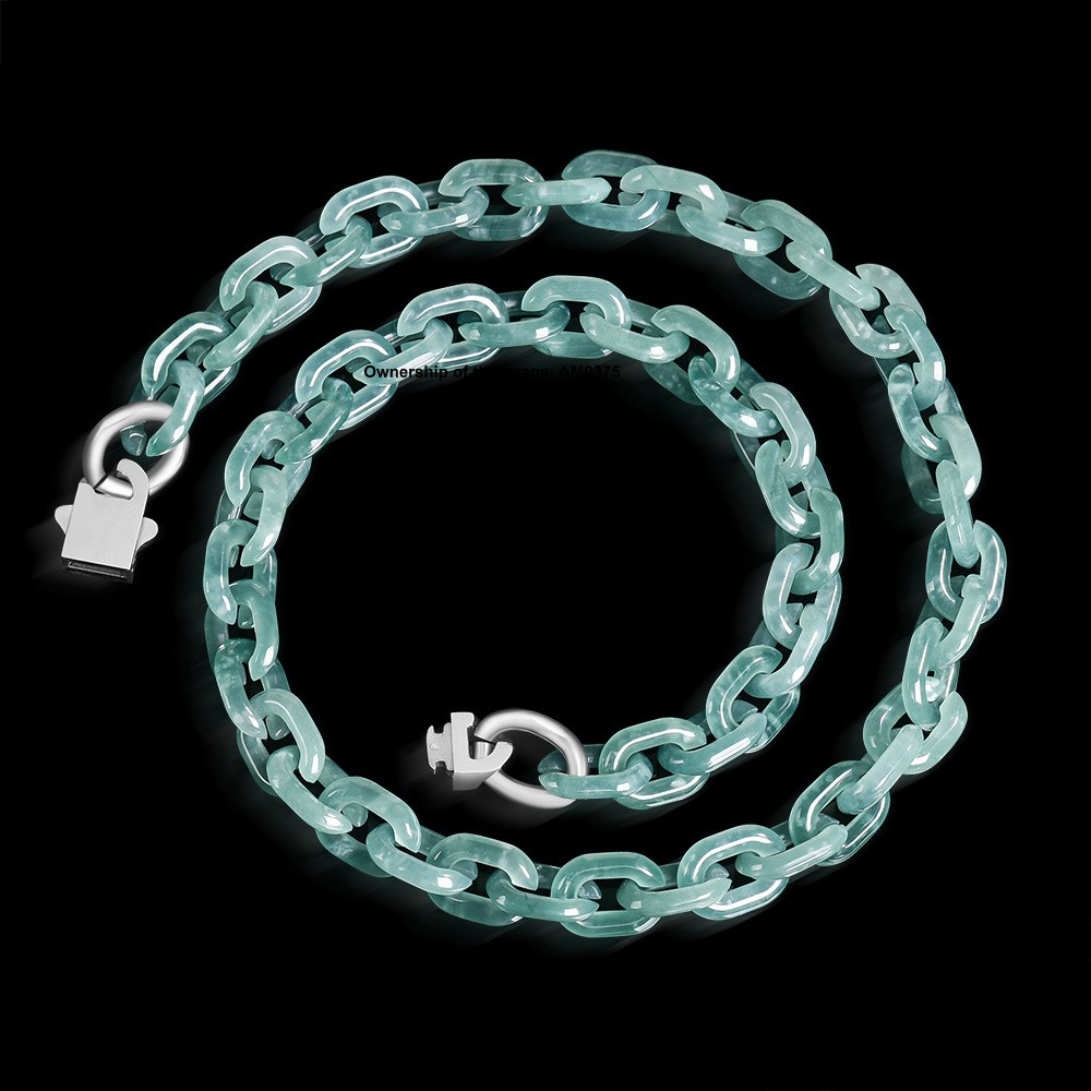 New Natural Grade A Jade Blue Jadeite Cable Link Handmade Necklace Bracelet