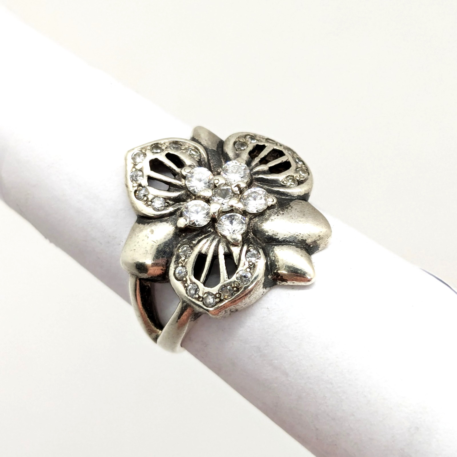 Vintage Luxury RING Silver 925 FLOWER with Bright Stones-size: 8US (17.7mm)| #14