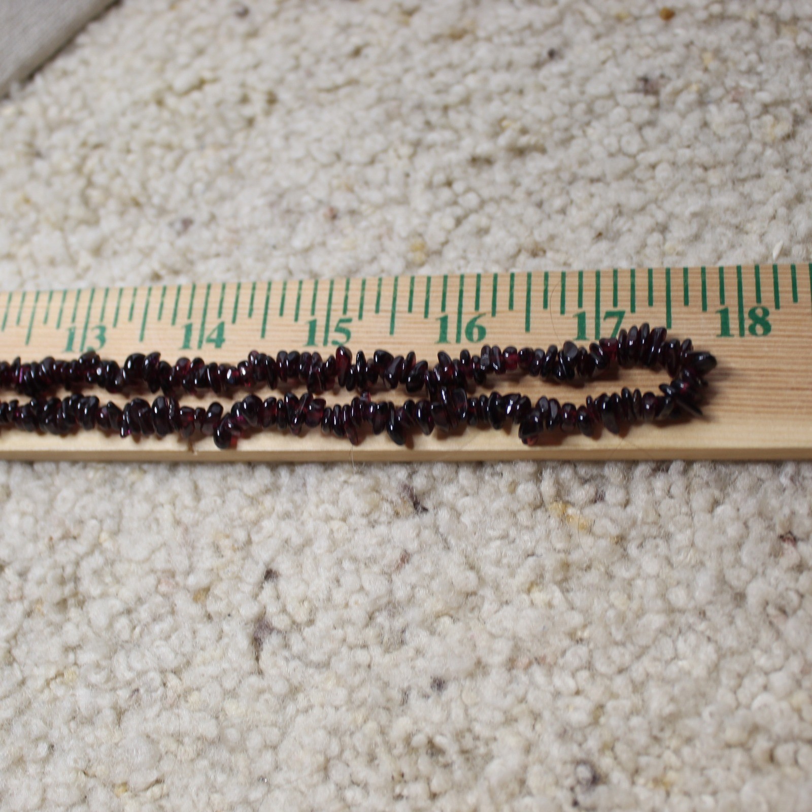 Garnet Chip Necklace Long Strand Beaded Gemstone 35in Deep Red Burgundy Boho