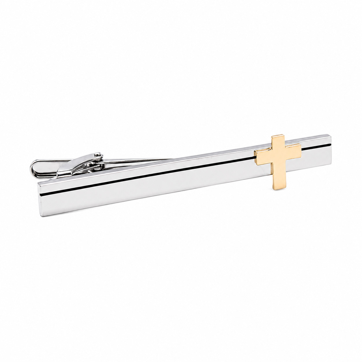 Two Tone Christian Cross Tie Clip Silver Gold Faith Religious Men’s Tie Bar