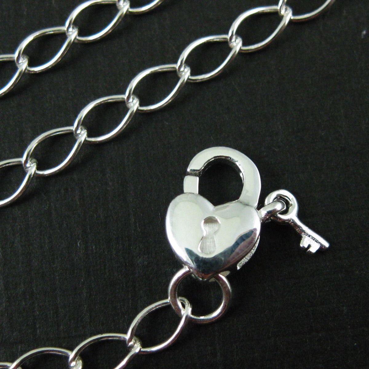 Sterling Silver Heart Lobster Clasp – Heart with Lock and Key Shape Clasp Charm