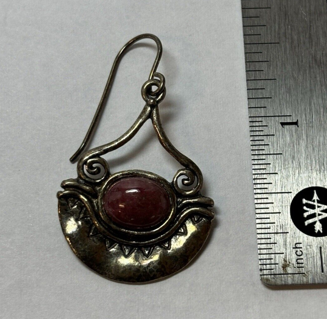 P Israel Sterling 925 Silver Pink Stone Dangle Earrings