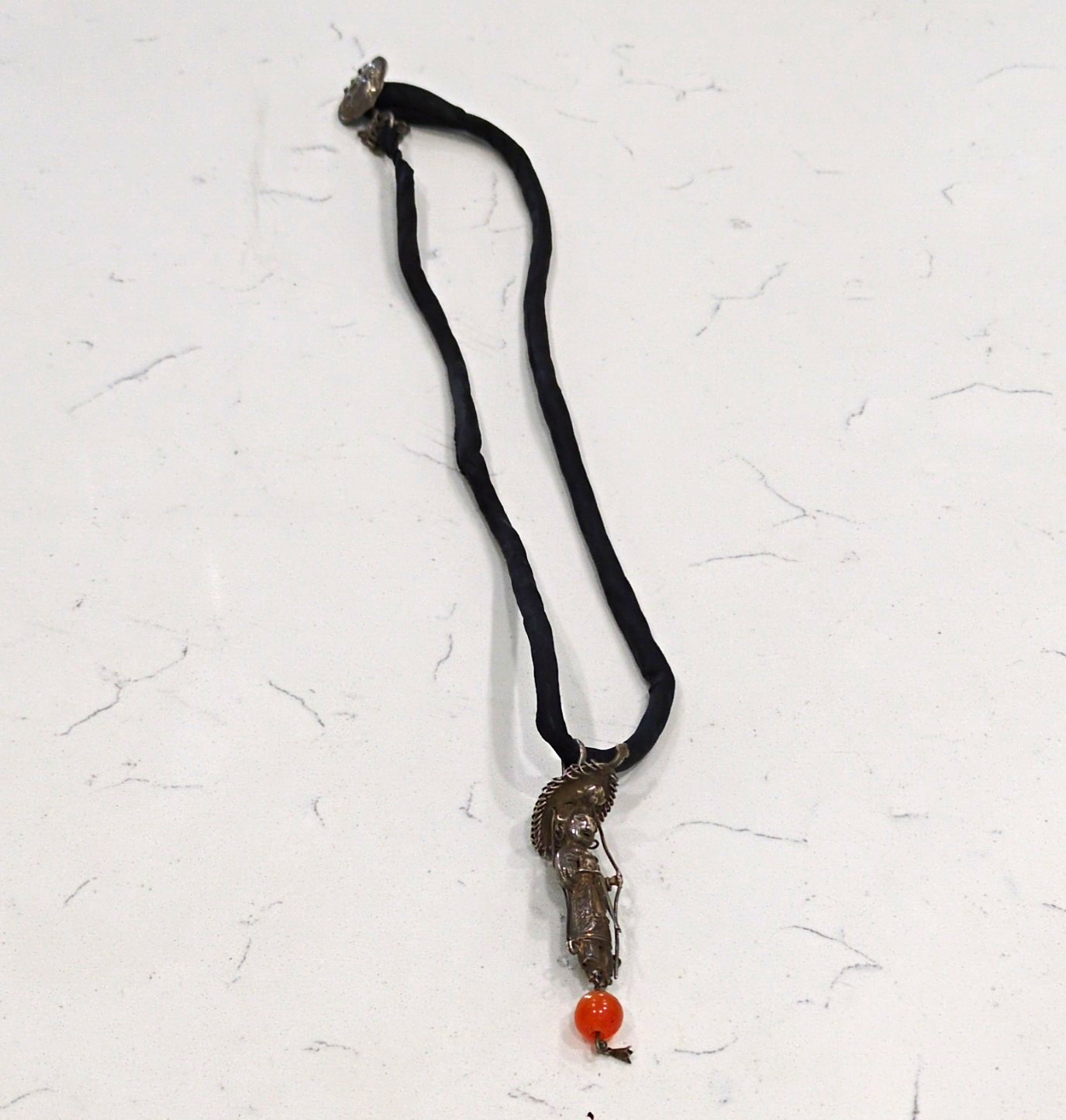 Antique Chinese Export Silver Figural Needle Case Pendant Hakka Woman