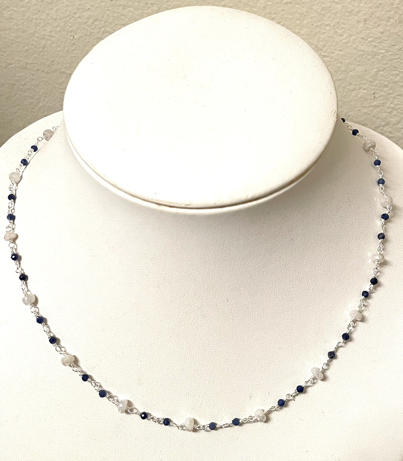 Sterling Silver Blue Sapphire and Coated Siliminite Hand Wire Wrapped Necklace