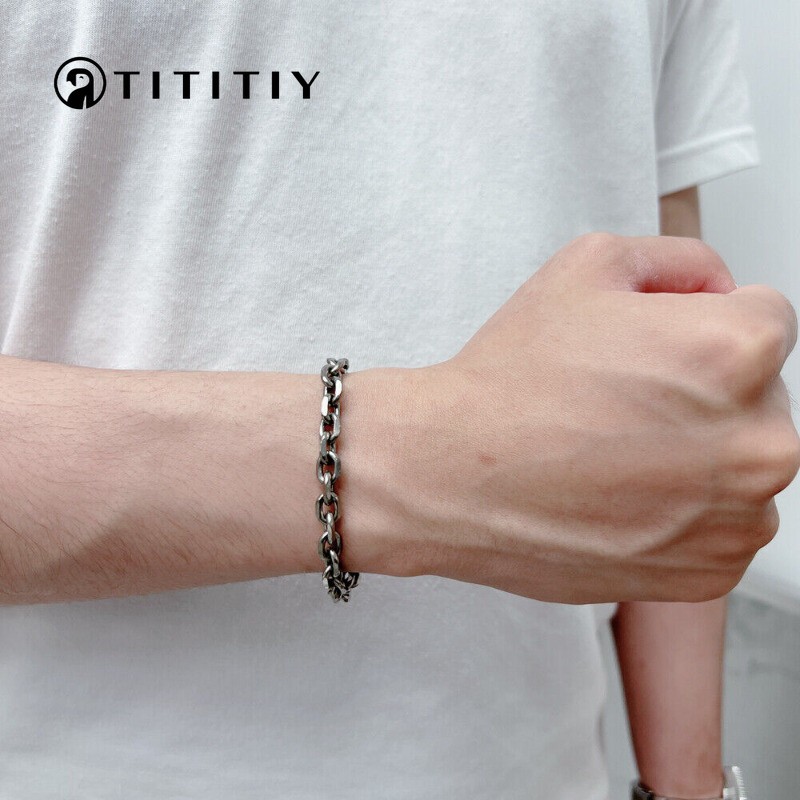 TA1 7mm Pure Titanium Diamond Cut Link Chain Bracelet Men Women Ultra Light Gift