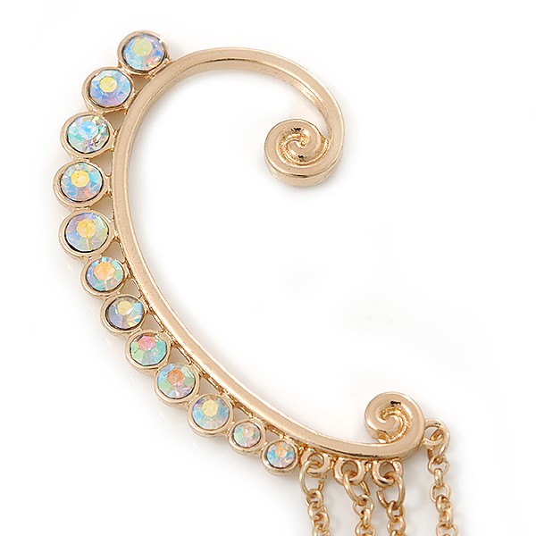 1 Pc AB Crystal Ear Cuff With Comb In Gold Plating – Only For The Right Ear