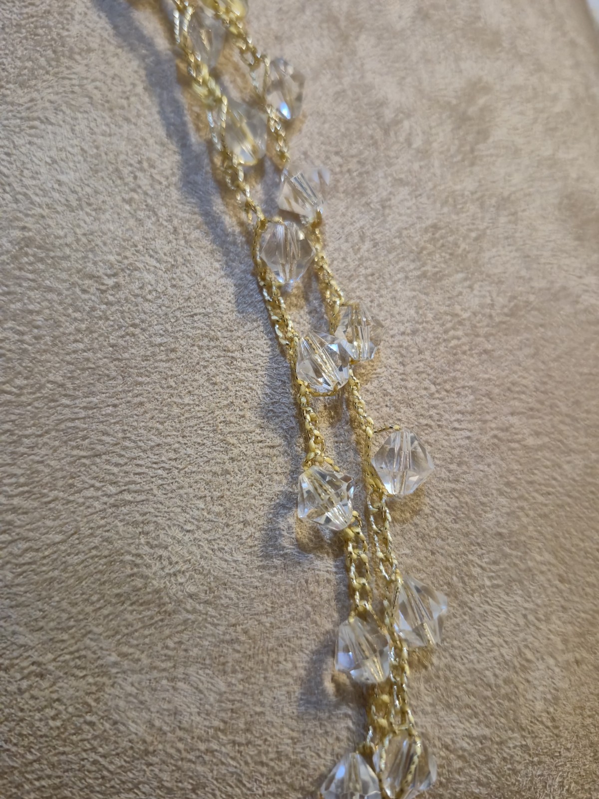 Dainty Handmade Gold Silk Crochet Crystal Choker Wedding/Party
