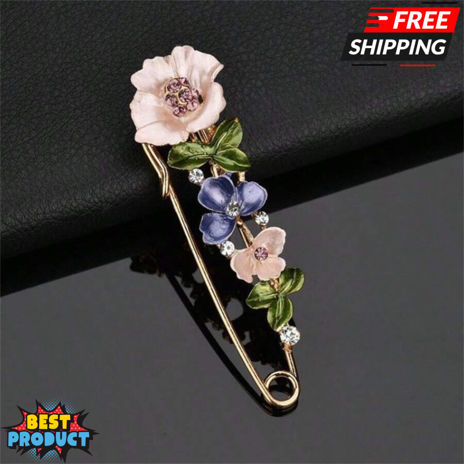 1pc Flower Brooch Oil Drip & Rhinestone Beaded Multi-Use Coat Clip Pin for Women