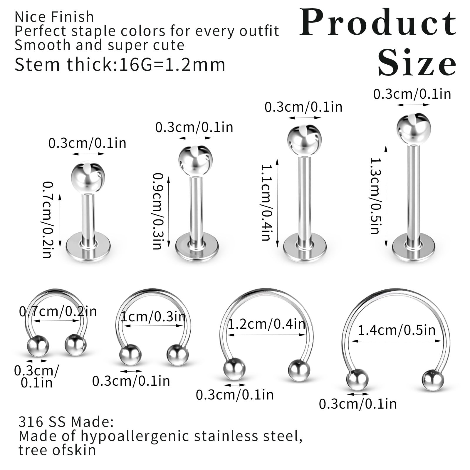 Gjinxi Lip Piercing Jewelry 32PCS 16G Lip Rings Surgical Steel Labret Jewelry…