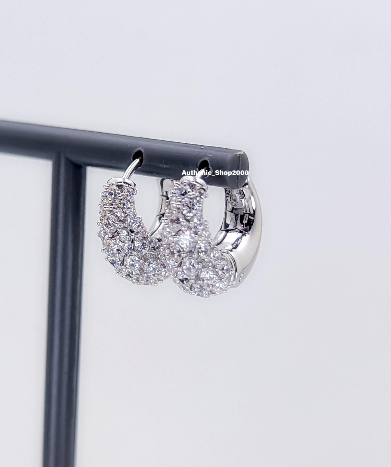 New 100% Authentic SWAROVSKI Rhodium White Pave Sublima Hoops Earrings 5732282