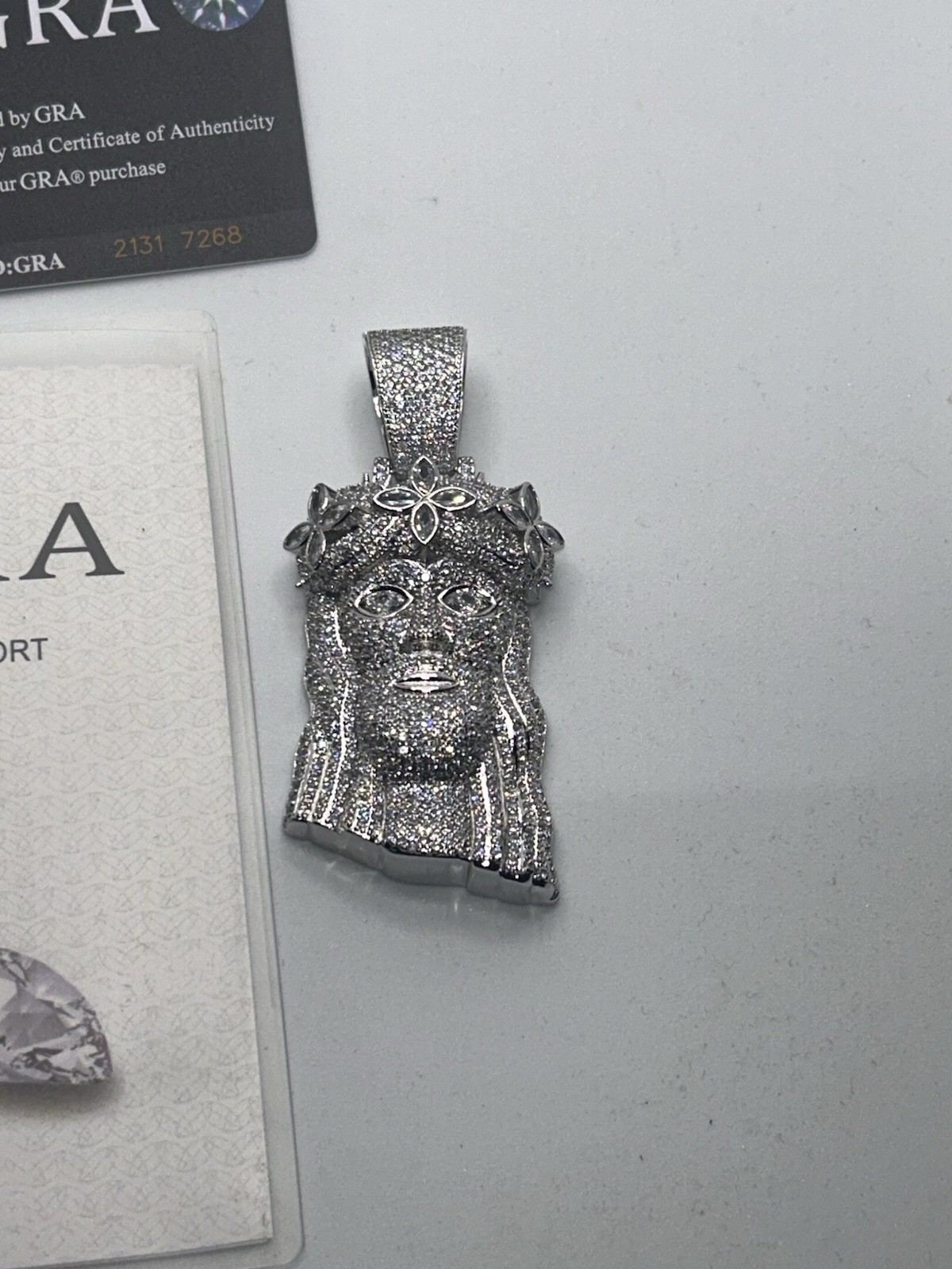 Large VVS1 Moissanite Sterling Silver Iced Flawless D Color Jesus Piece Pendant