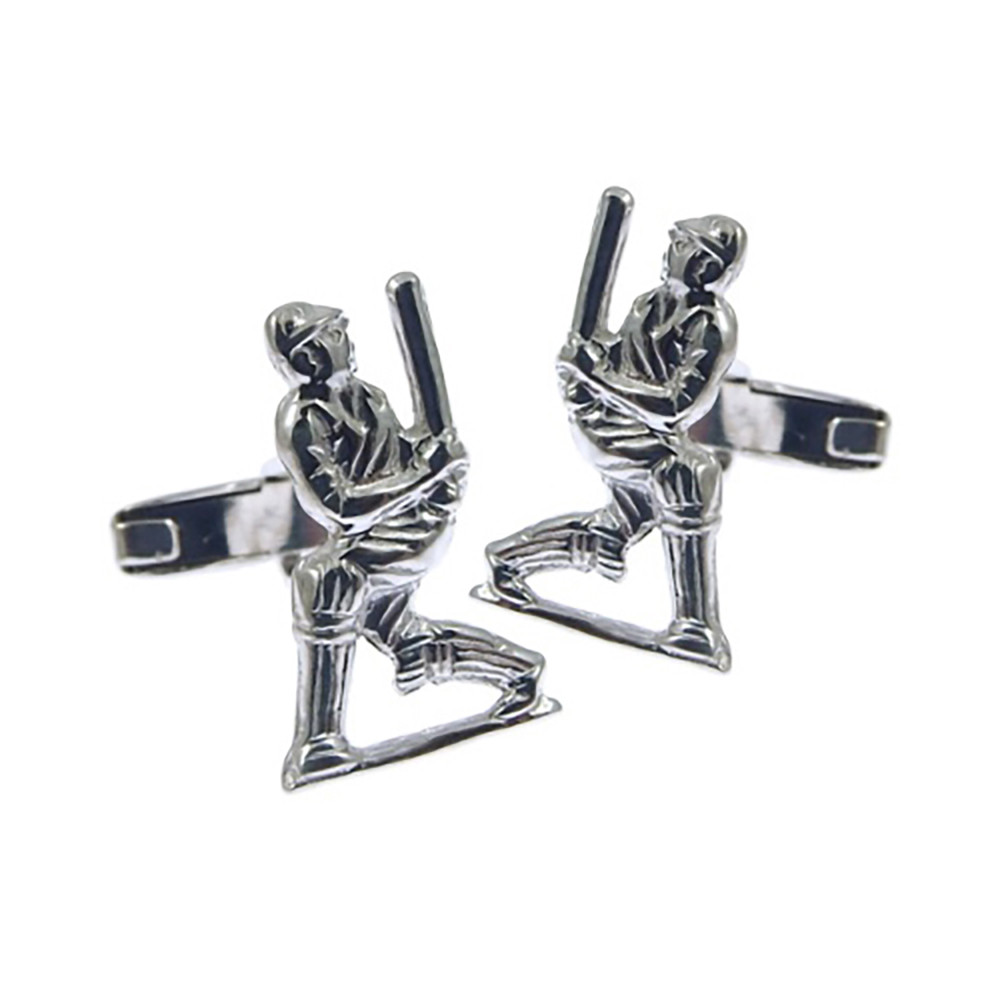 NEW 925 Solid Sterling Silver Cricketer Batsman Cufflinks 4.8g & Free Gift Box