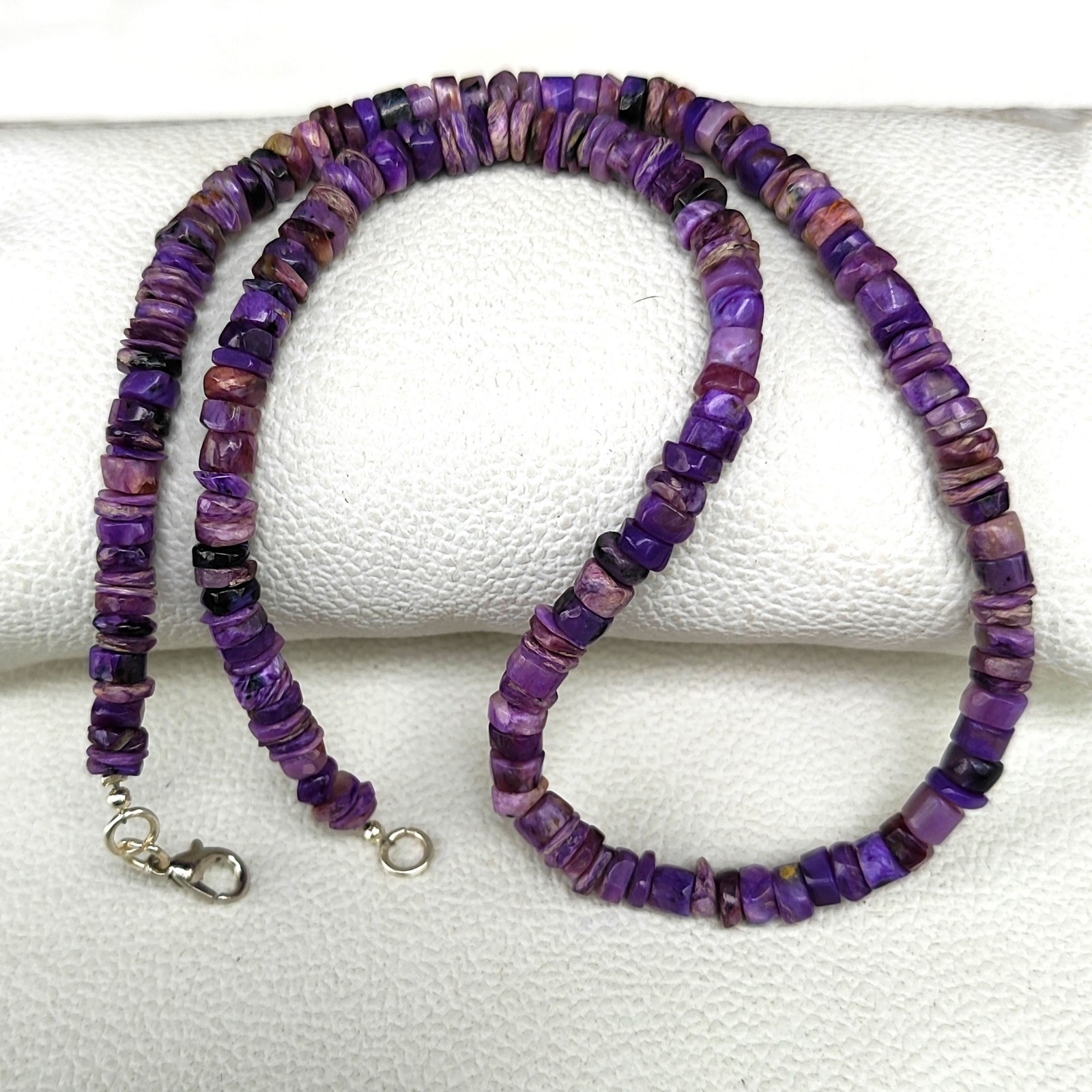 Natural Charoite Necklace 5-6mm Smooth Heishi Beads 17″ Purple India Gemstone