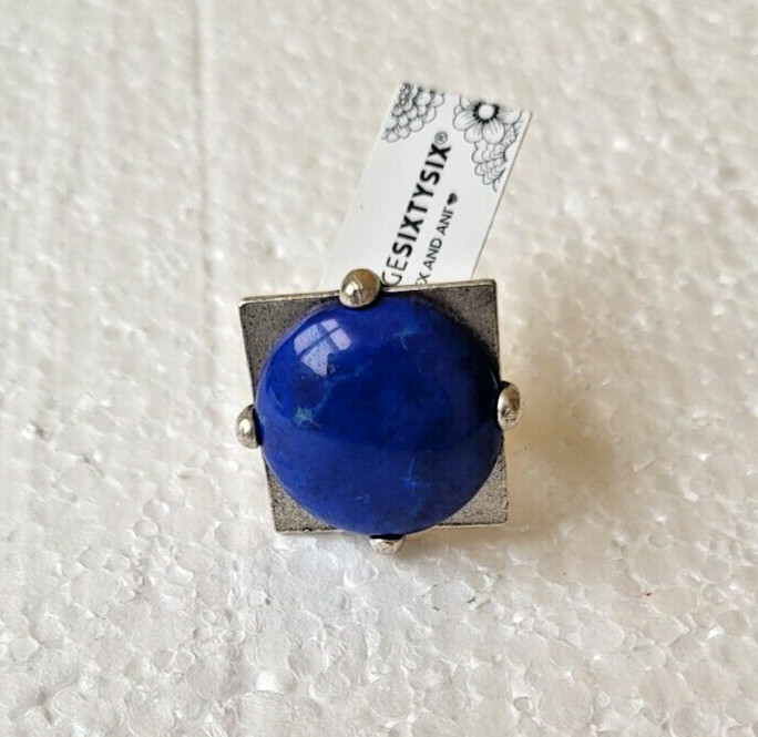 Alex and Ani Lapis Ring Vintage Sixty-Six Large Statement Pewter One Size $88