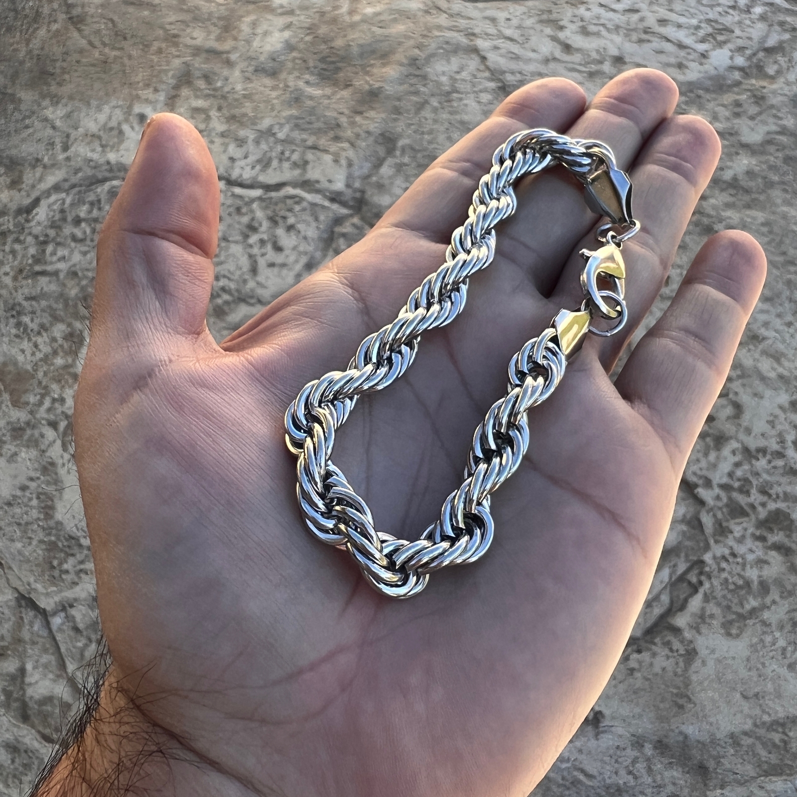 Large Men’s Big Rope Chain Hip Hop Bracelet Silver Tone 10MM Thick 10″ Inches