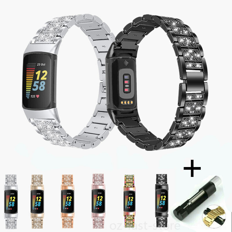 For Fitbit Charge 5 6 Replacement Wrist Strap bling Crystal metal Watch Band
