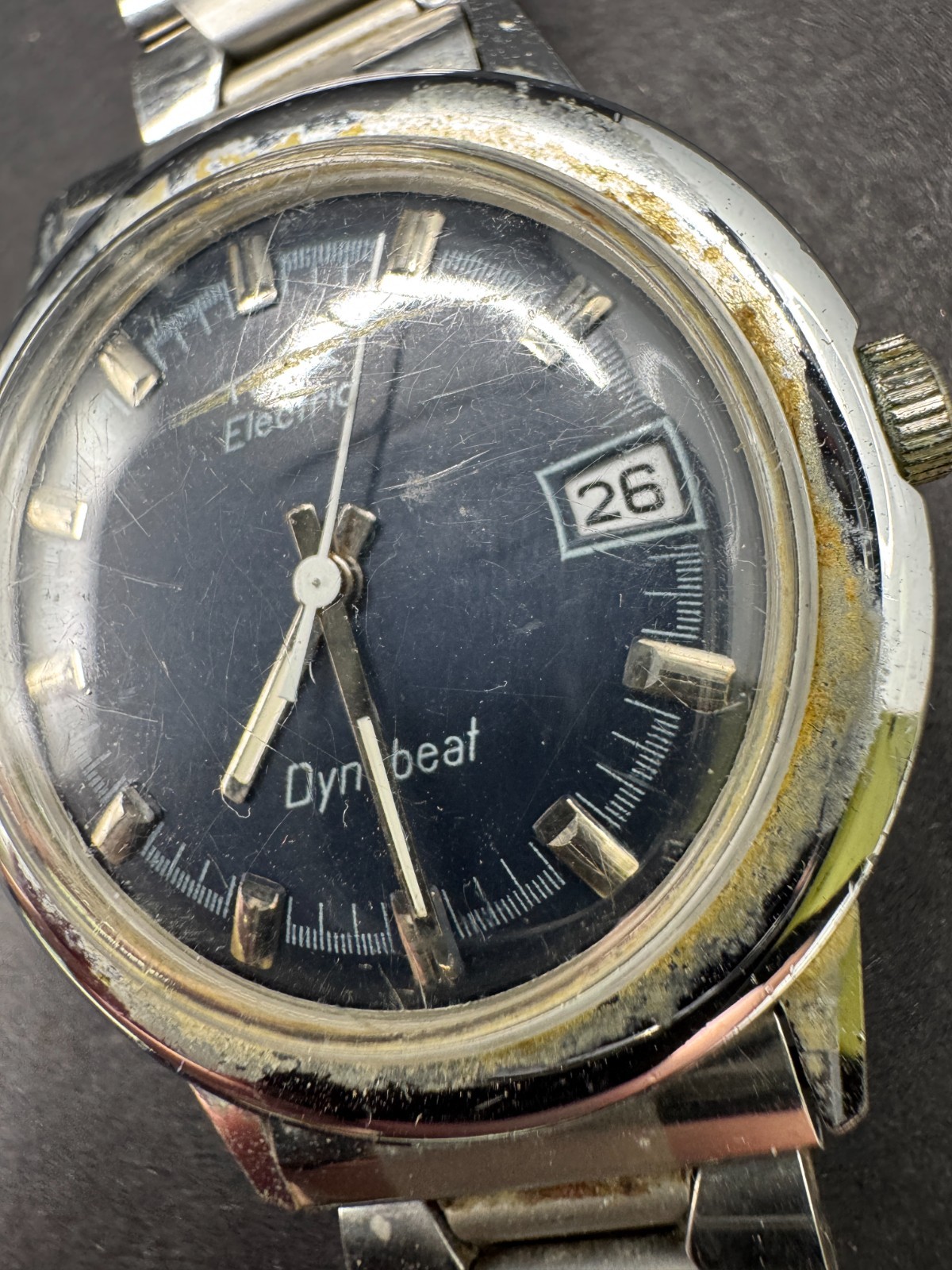 Vintage TIMEX Men’s Electric Dynabeat Black Dial Silver Tone Quartz Watch 30mm