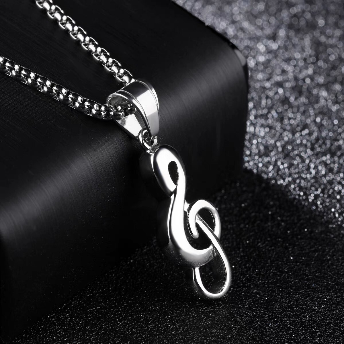 Silver Music Note G Treble Clef Pendant Necklace Chain 24″ Gift For Men Women