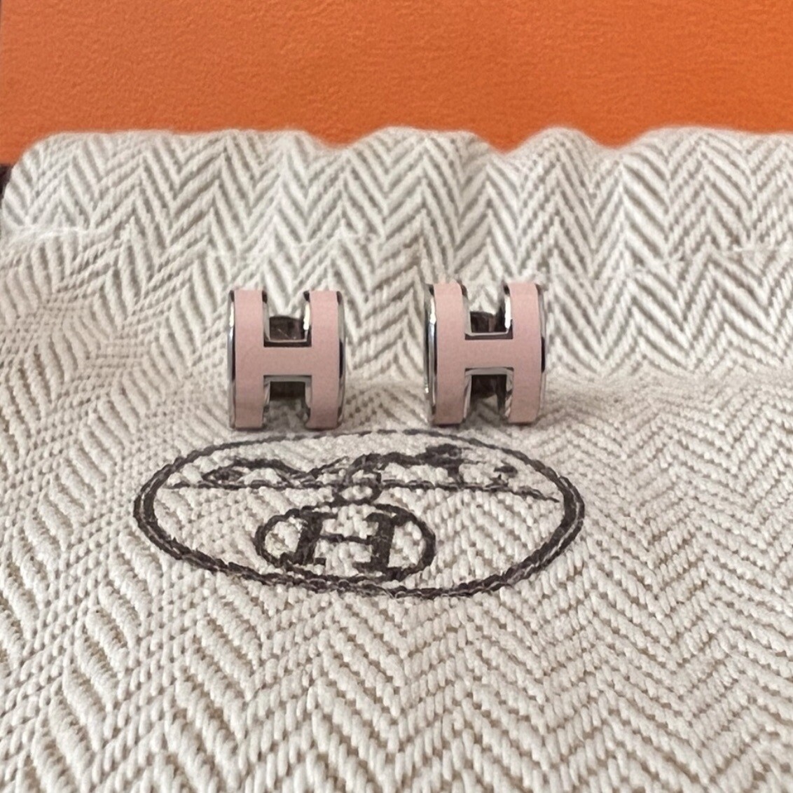 Hermes Mini Pop H Earrings Pink Gold Plated Authentic Sold Out!