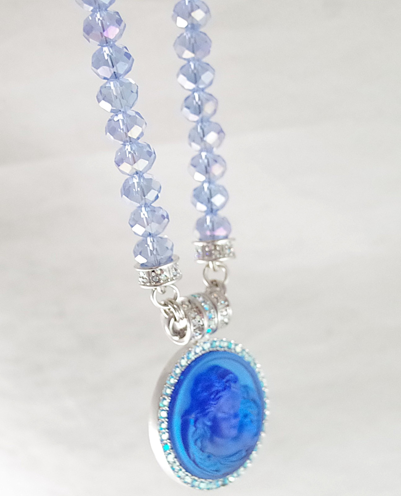 KIRKS FOLLY MAGNETIC CRYSTAL RHINESTONE BLUE ANGEL GODDESS SILVER TONE NECKLACE