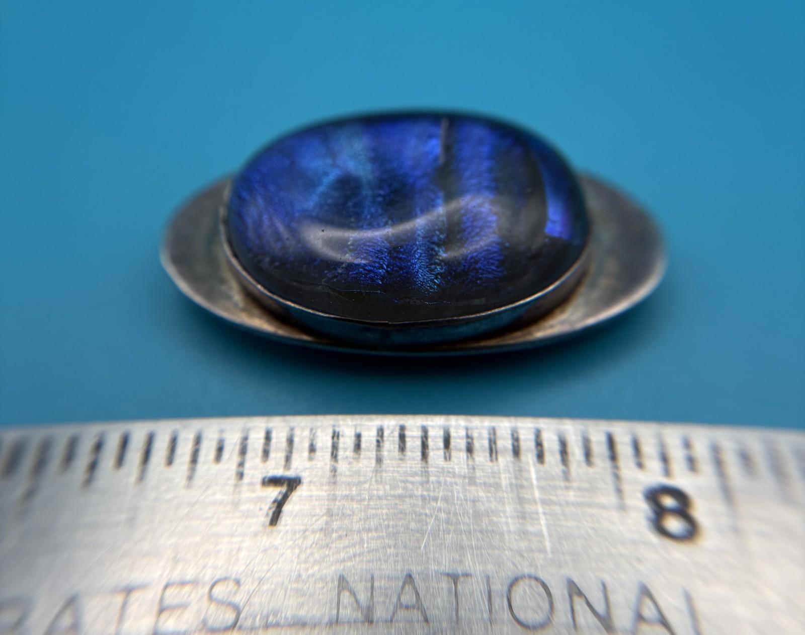 Studio Silver Cuff Bracelet Iridescent Cabochon Signed CM Sterling Modernist