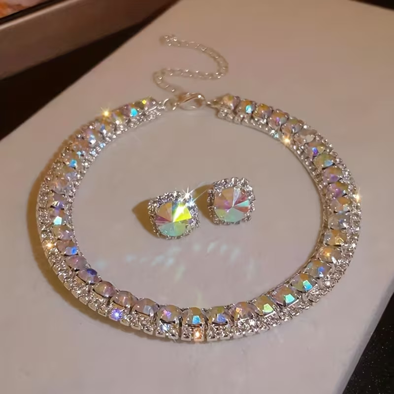 Multicolor Crystal Statement Jewellery Set Necklace Earrings Prom Party Gift Her