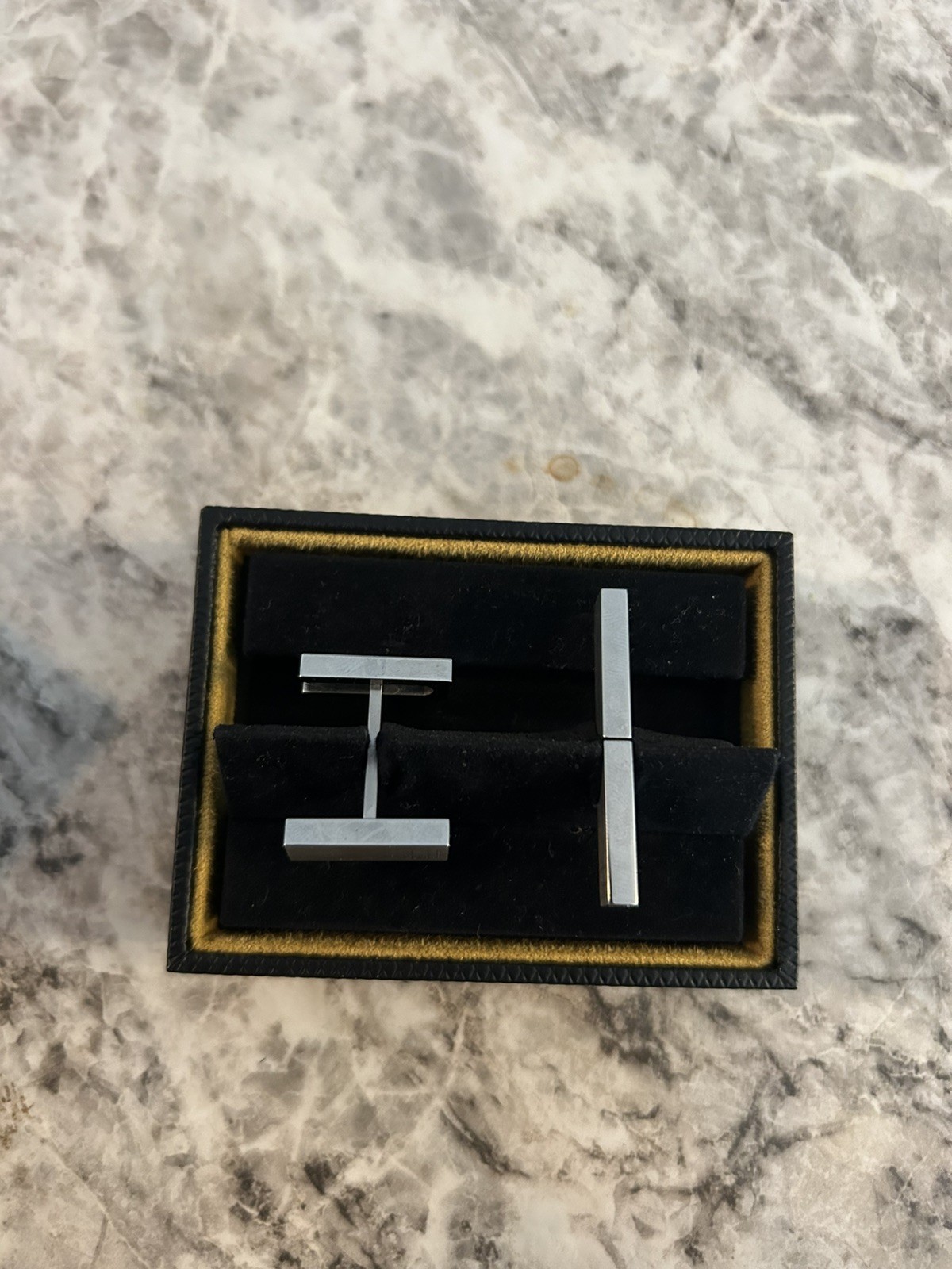 Alfred Dunhill London Two-Tone Stainless Steel Rectangle Cufflinks Boxed