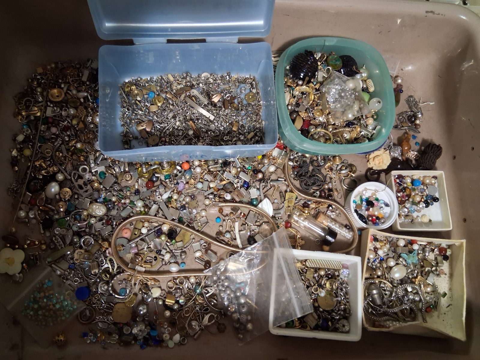 Antique Vintage Huge Lot Jewelry Findings Parts Stones Sterling Beads Deco
