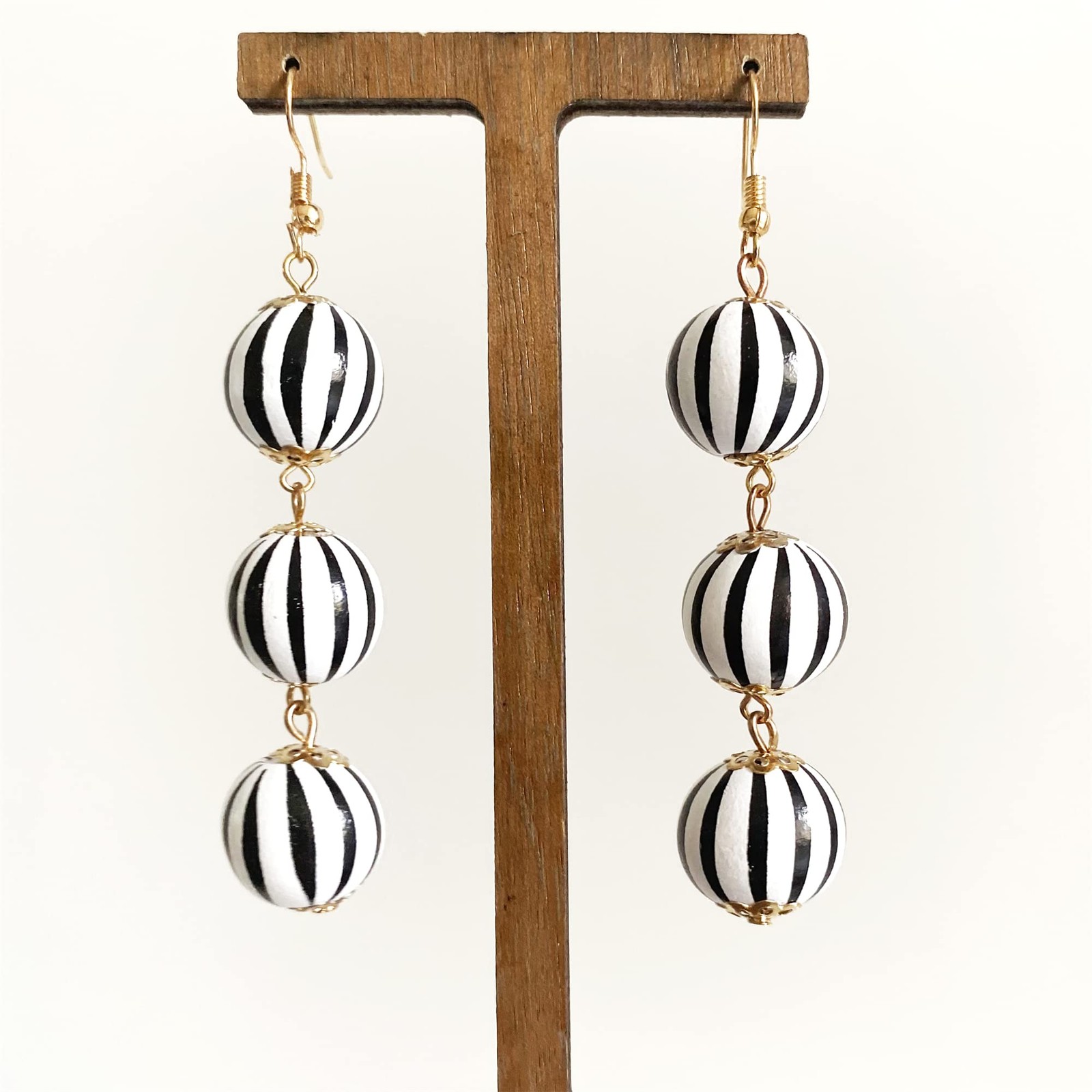 Unique Handmade Lightweight Long Three Nature Wooden Beaded Ball Dangle Drop …