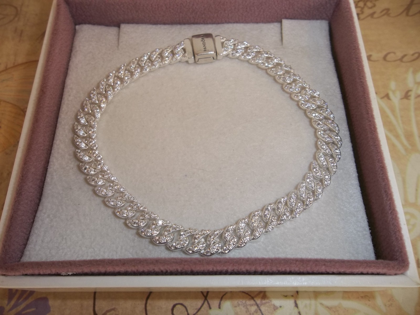 Genuine Pandora Timeless Silver Pavé Cuban Chain Bracelet 593008C01 – 20cm