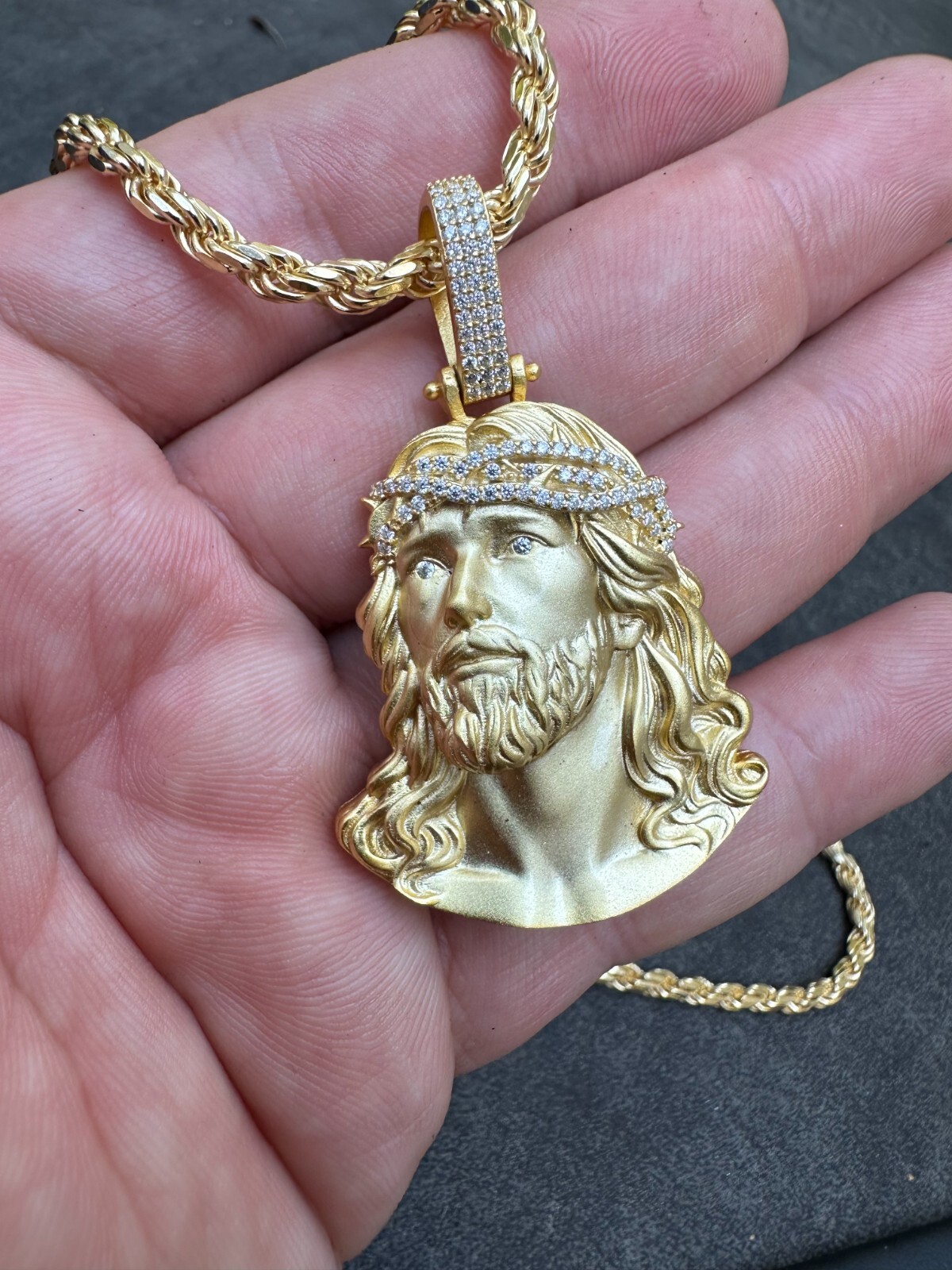 Solid 925 Silver 14k Gold Vermeil MOISSANITE Jesus Piece Iced Pendant Necklace