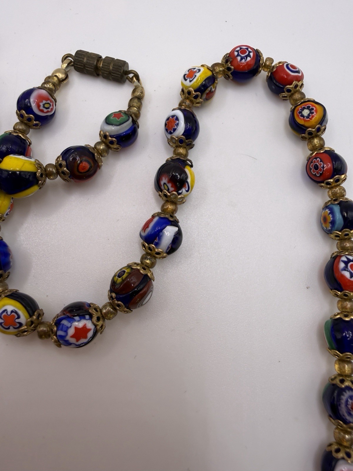Murano Millefiori Bead Necklace Knotted Graduated Venetian Glass 25 In Vtg Italy