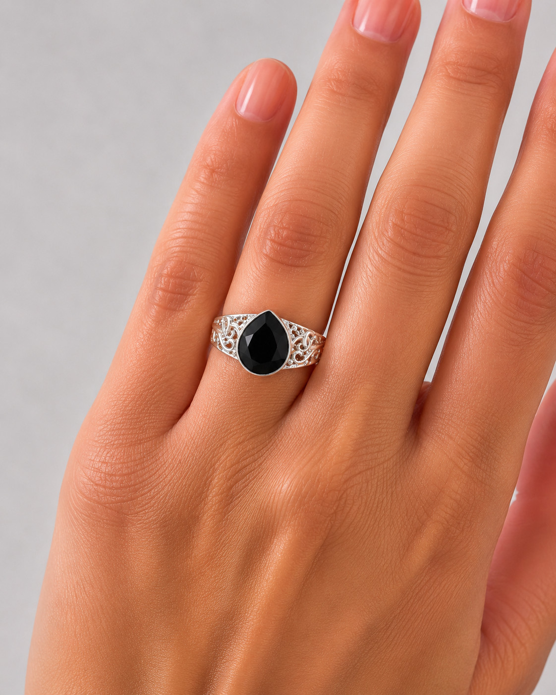 Black Onyx Gemstone 925 Sterling Silver Statement Jewelry Zircon Ring For Woman
