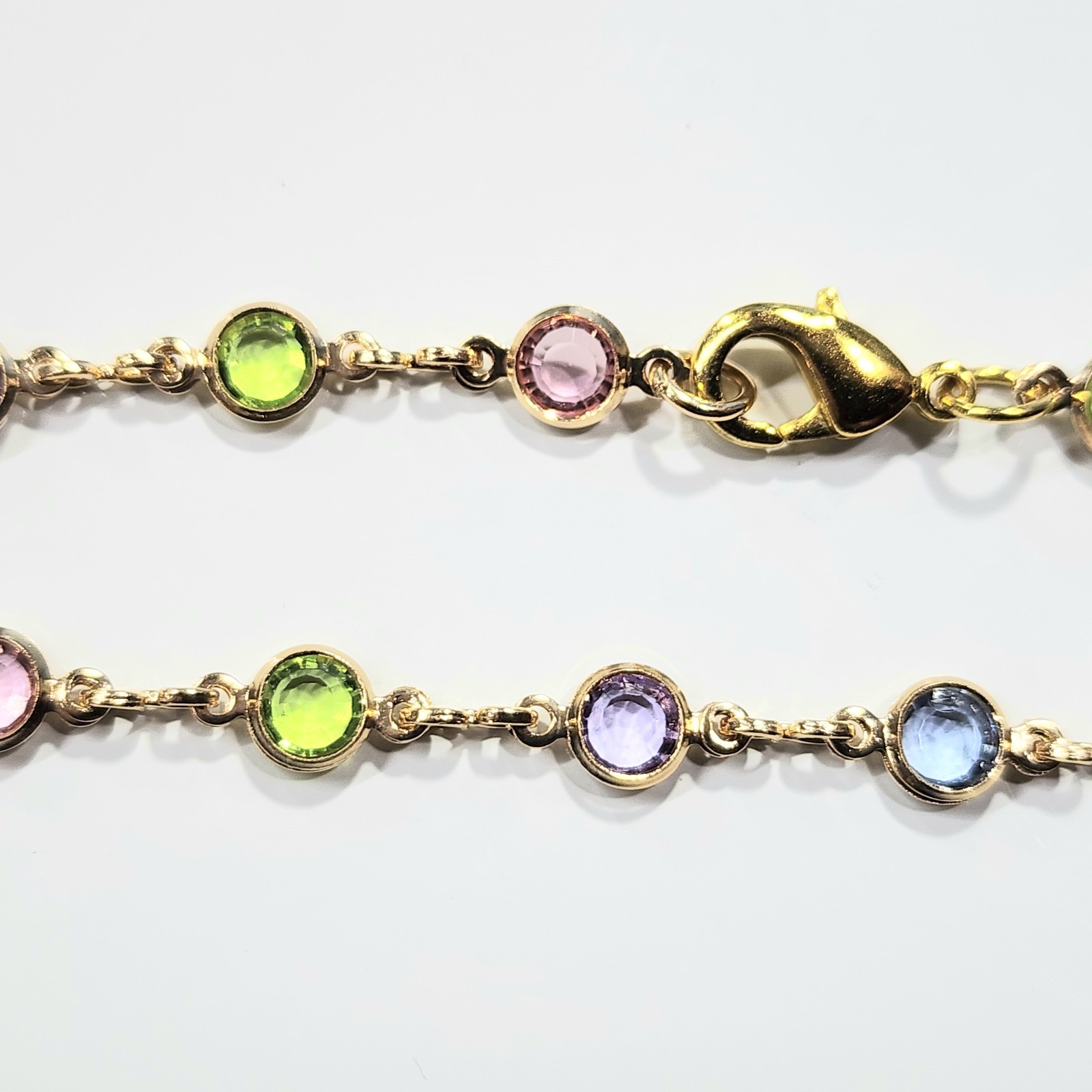 18k Gold Filled Bracelet Round Light Multi Color Stones 7.5 inch Long