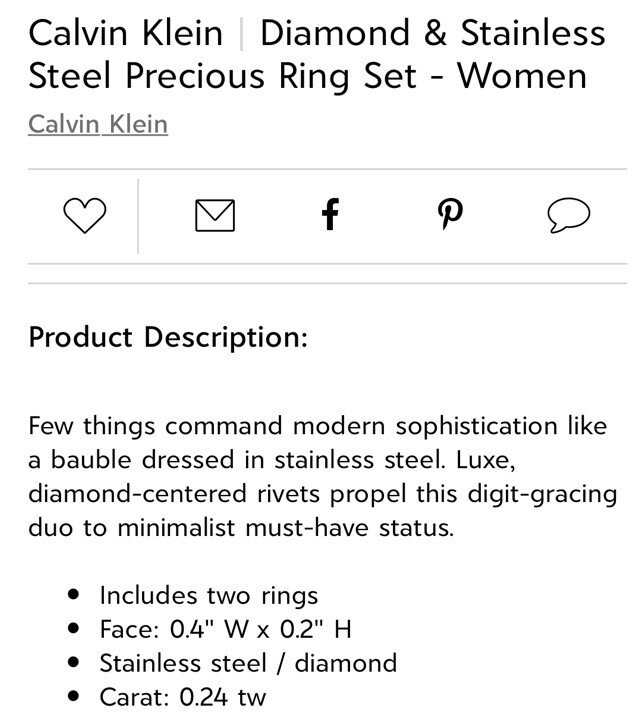 CALVIN KLEIN Women’s Stainless Steel Silver-Toned Precious Ring Set SIZE 9 NIB