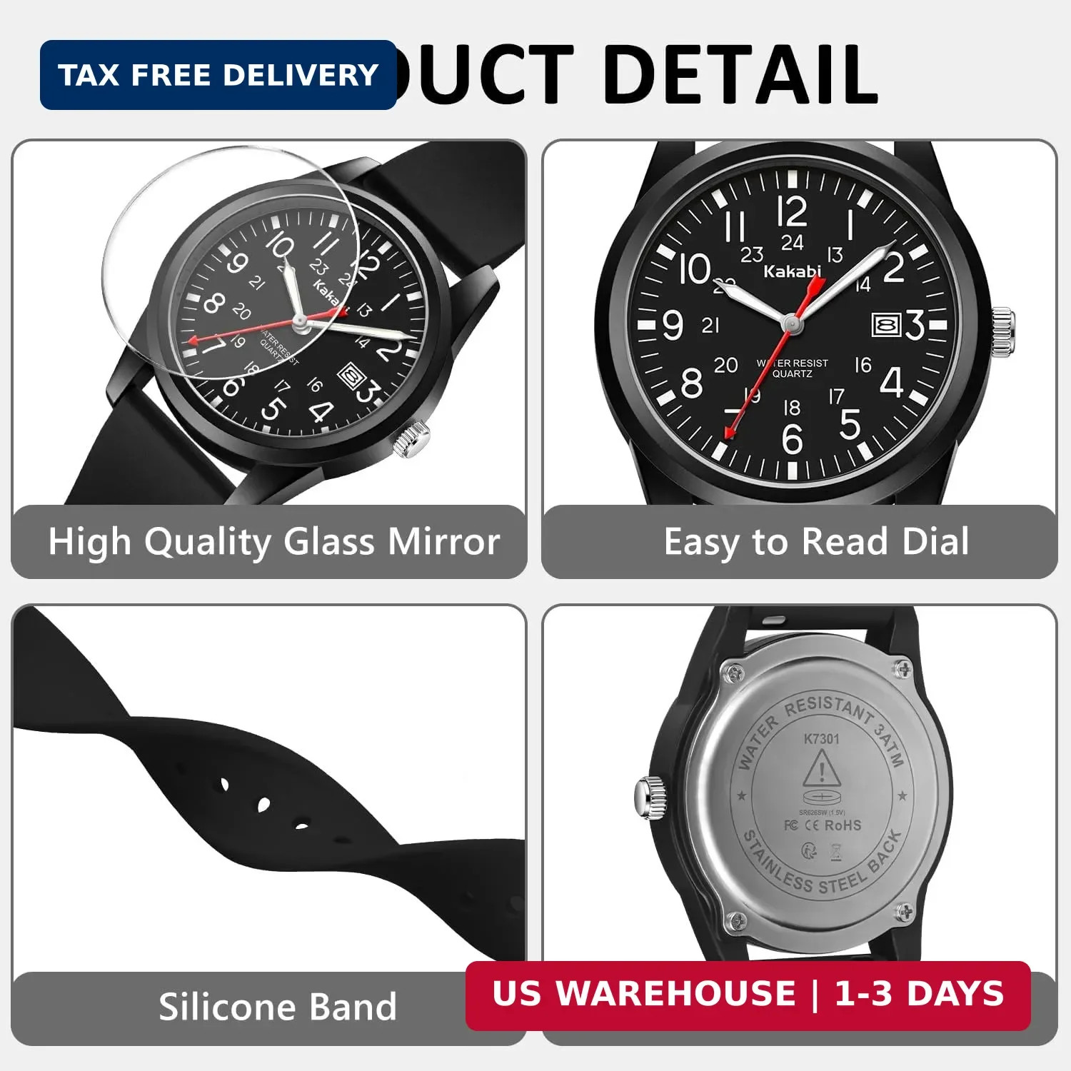 Men’s Easy to Read Watch, Unisex Military Sport Analog Quartz Casual Wristwatch